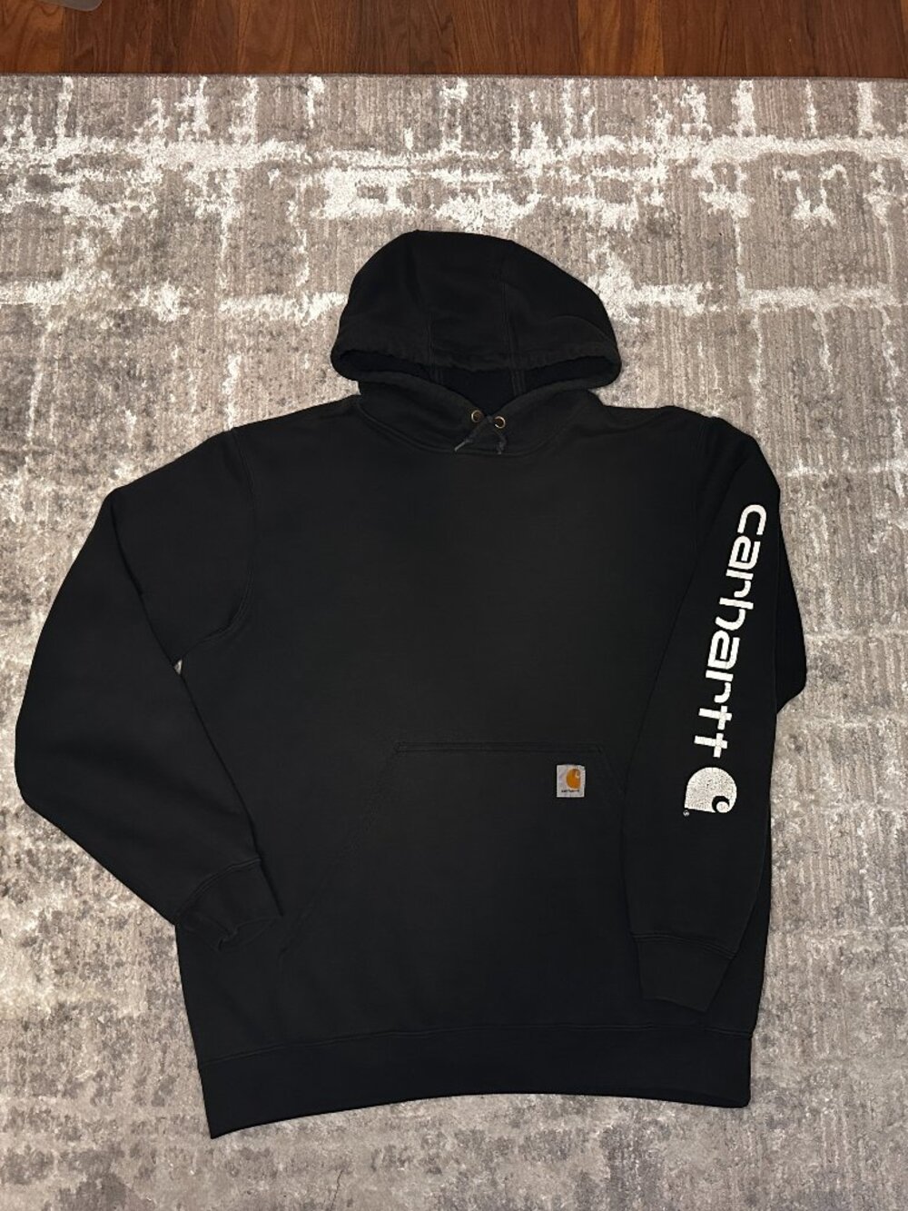 Y2K Carhartt Distressed Pullover Logo Hoodie Black Sleeve Mens Large Original